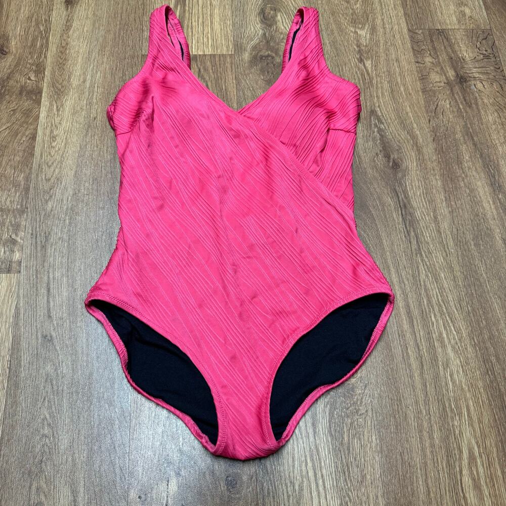 Gottex Hot Pink Textured Fuax Wrap Scoop Back One Piece Swim Suit Womens Size 8